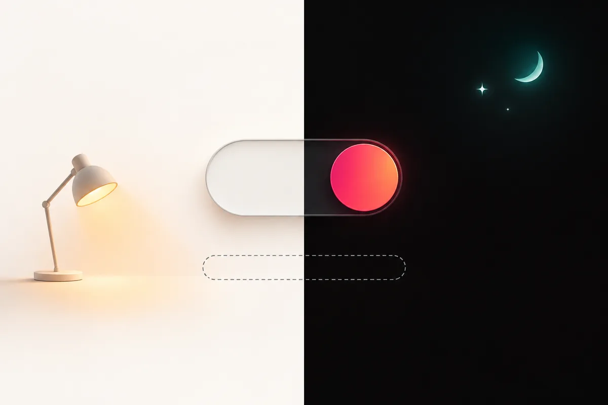 A big toggle switch on a canvas split between light and dark, with an empty dashed dimmer slider below it.